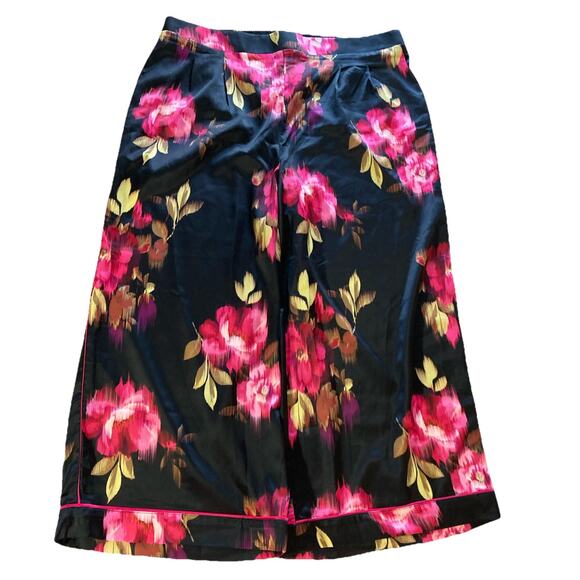 TORRID Wide Leg Satin High Rise Pants Sz 3 Short New Black Pink Floral Stretch - Picture 3 of 10